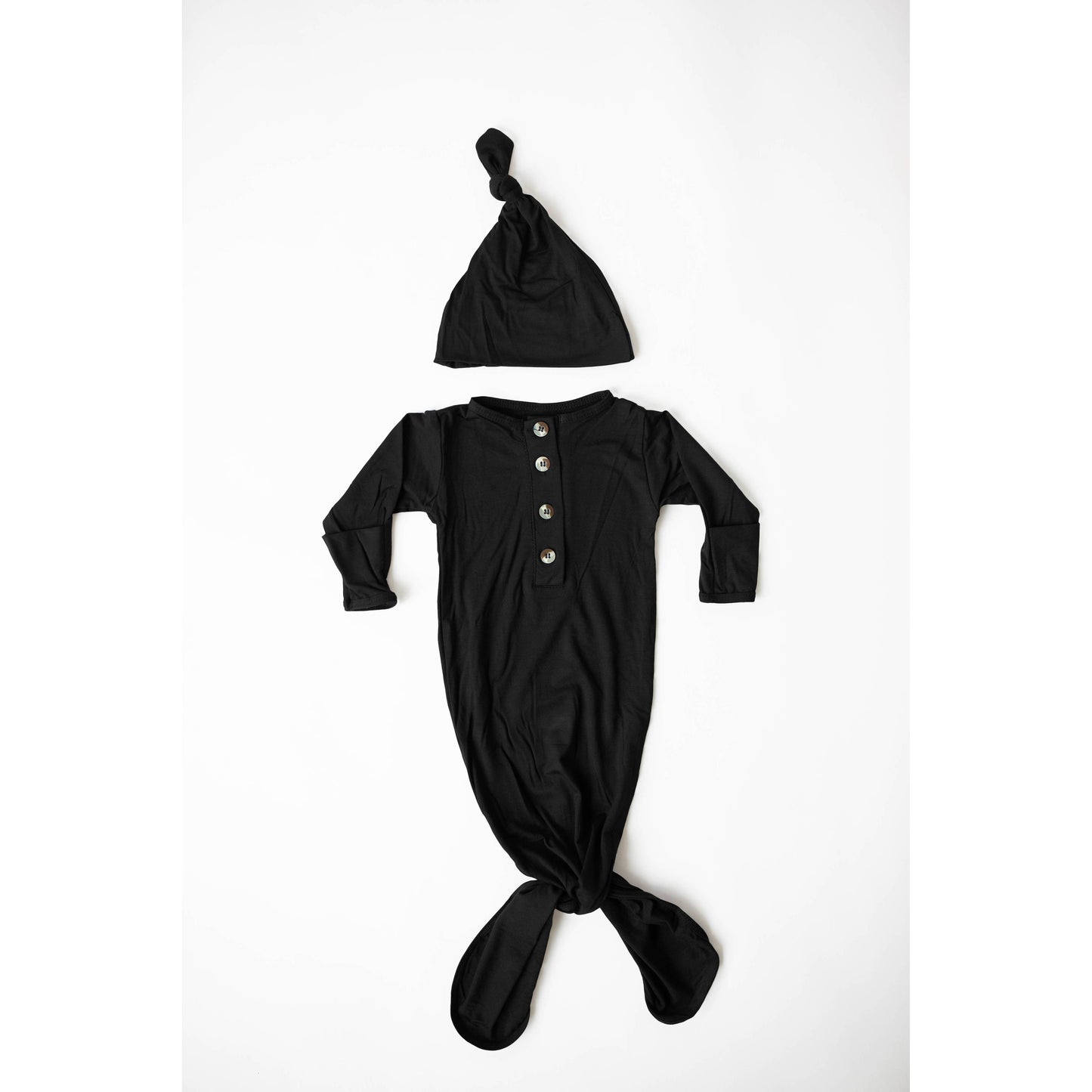 Knotted Baby Gown Set | Black