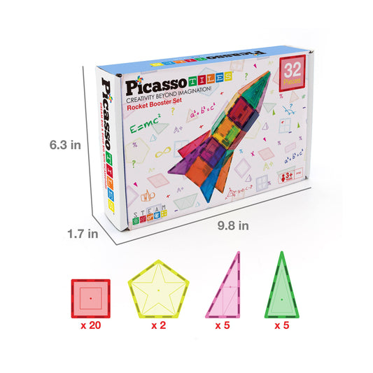 Picasso Tiles | 32 Piece Magnetic Rocket Tiles
